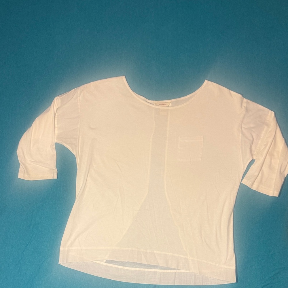 Sundance White Relaxed Pocket 3/4 Sleeve Tee